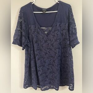 Torrid size 3 (3x) navy blue lace all over short sleeve blouse